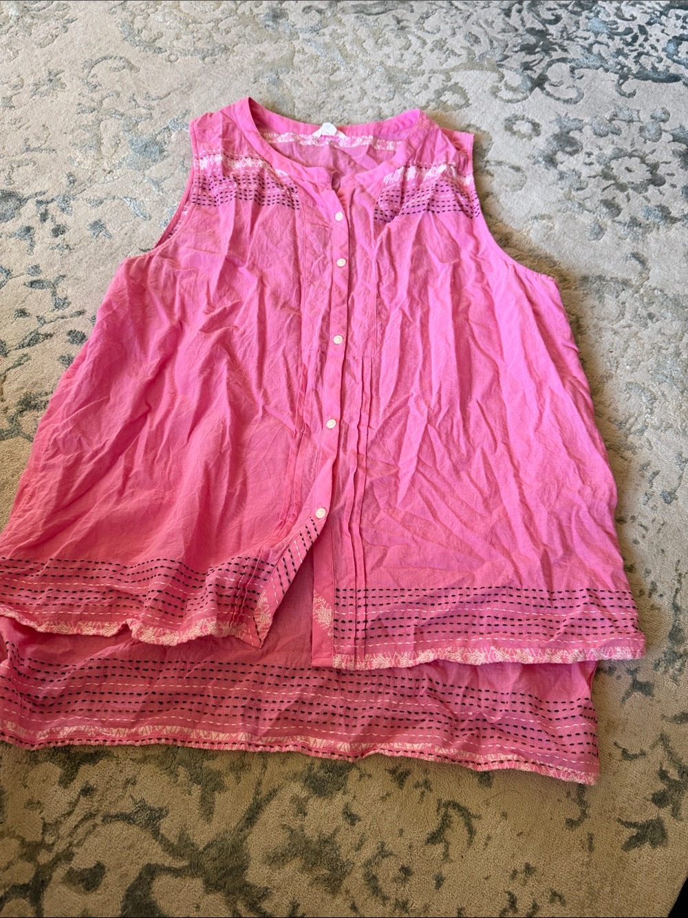 Caslon Pink Sleeveless Button-Front Eyelet Tank
